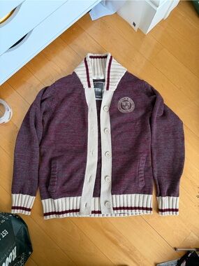Roots Maroon and Cream Shawl Collar Cardigan